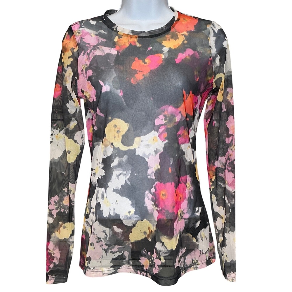 & Other Stories Womens‎ Mesh Dark Floral Top Sz 8 Sheer Indie Whimsigoth Fairy